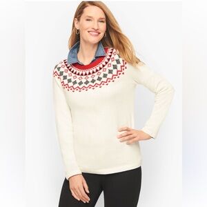 Talbots FAIR ISLE YOKE CREWNECK SWEATER knit women’s 3XL 3X EUC holiday festive